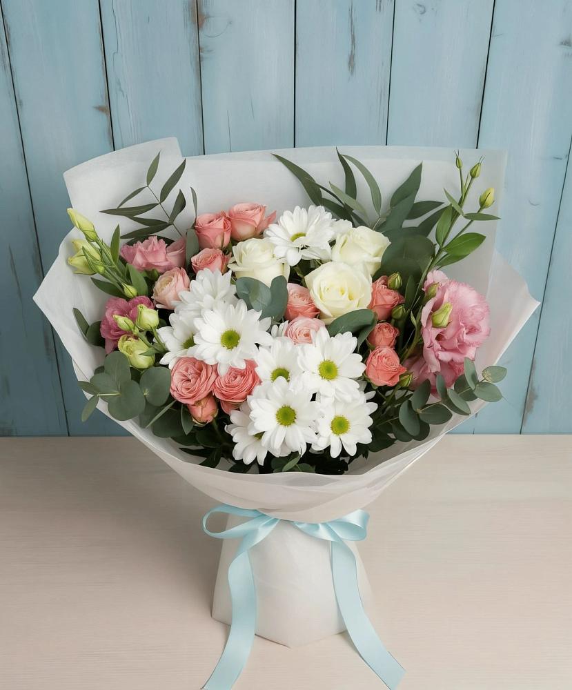 Букет цветов из: Розы, Лизиантусы и Хризантемы в Красногвардейском Республика Крым