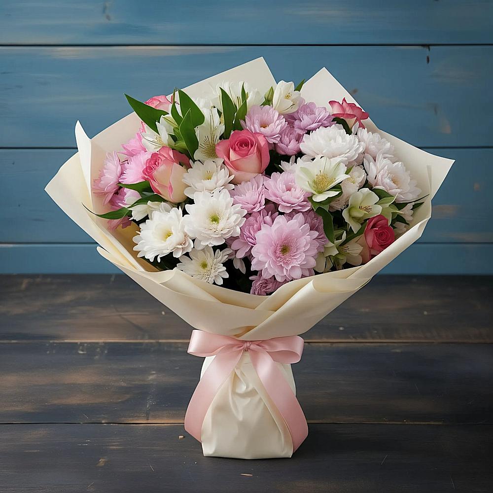 Букет цветов из: Хризантемы, Альстромерии и Розы в Красногвардейском Республика Крым